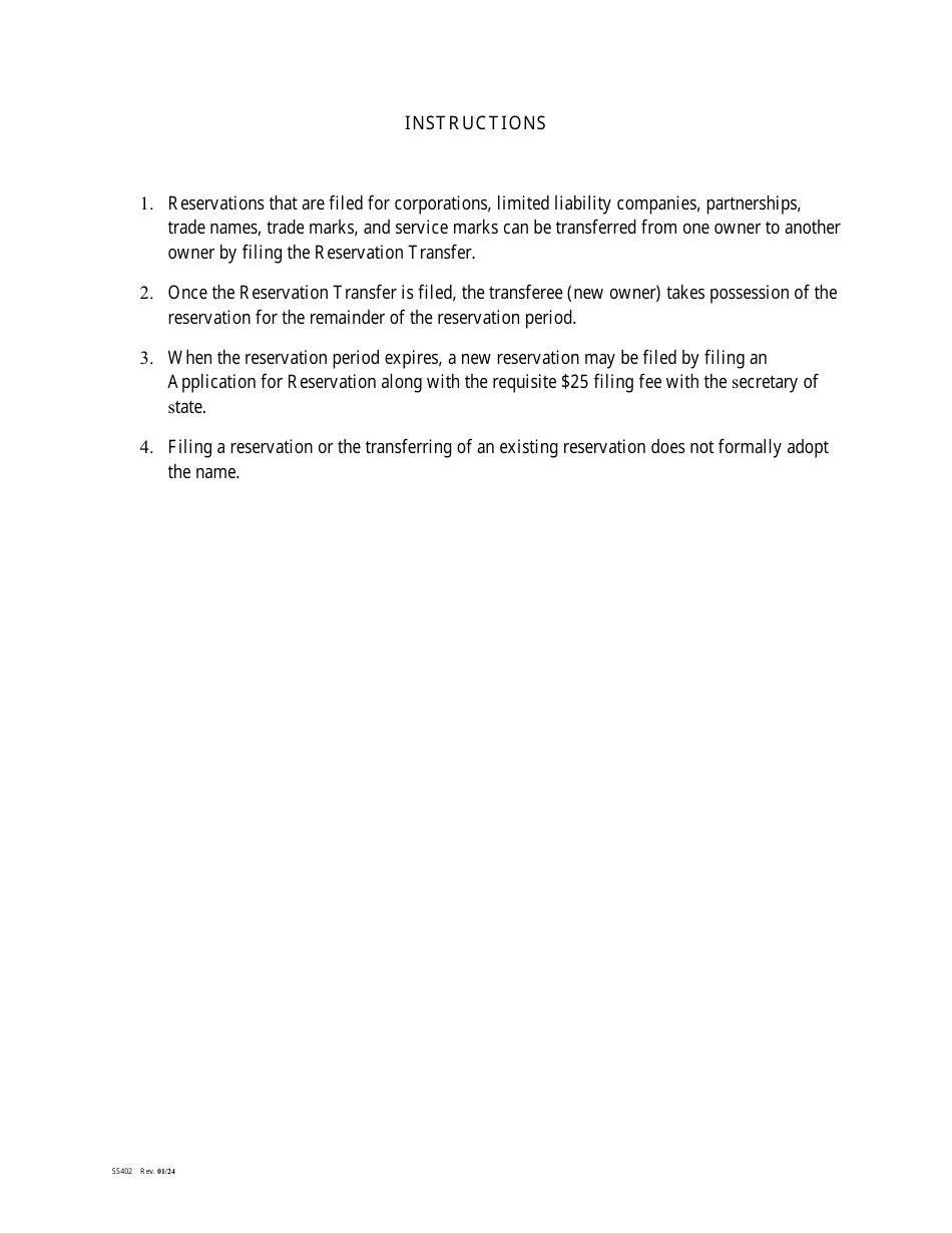 Form SS402 Reservation Transfer - Louisiana, Page 3