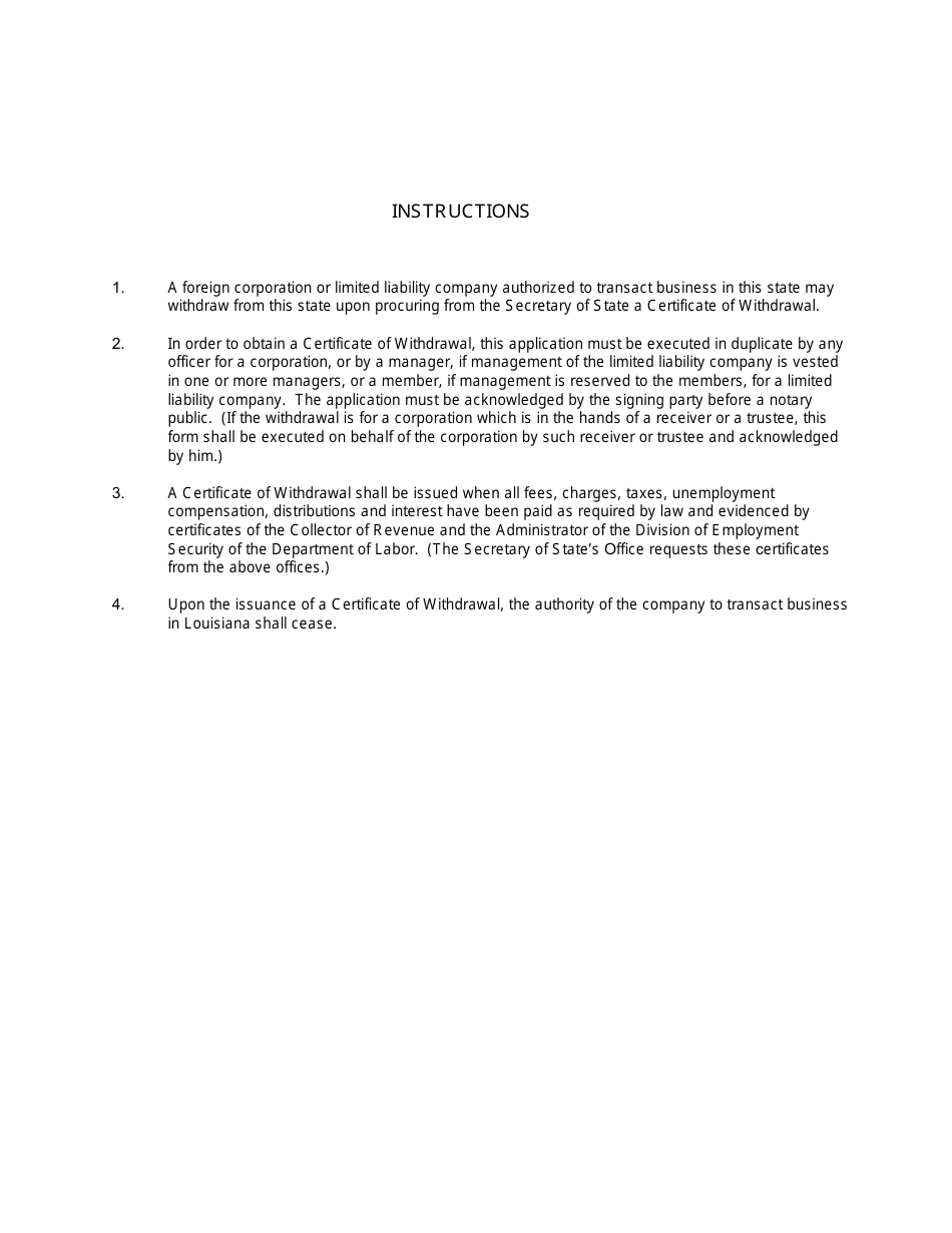 Form SS338 Application for Withdrawal of a Foreign Corporation / Limited Liability Company From the State of Louisiana - Louisiana, Page 3