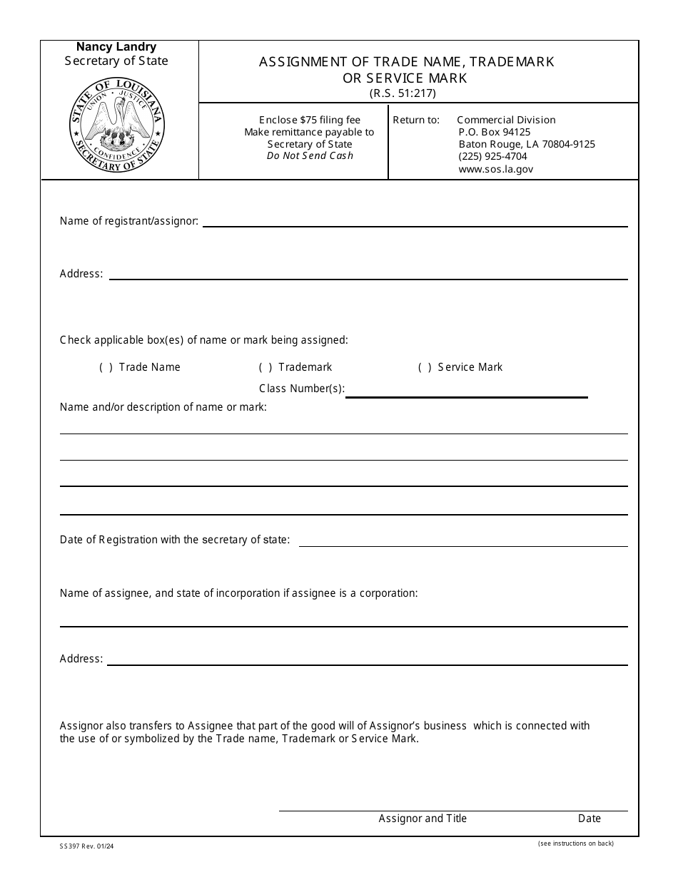 Form SS397 Download Printable PDF or Fill Online Assignment of Trade ...