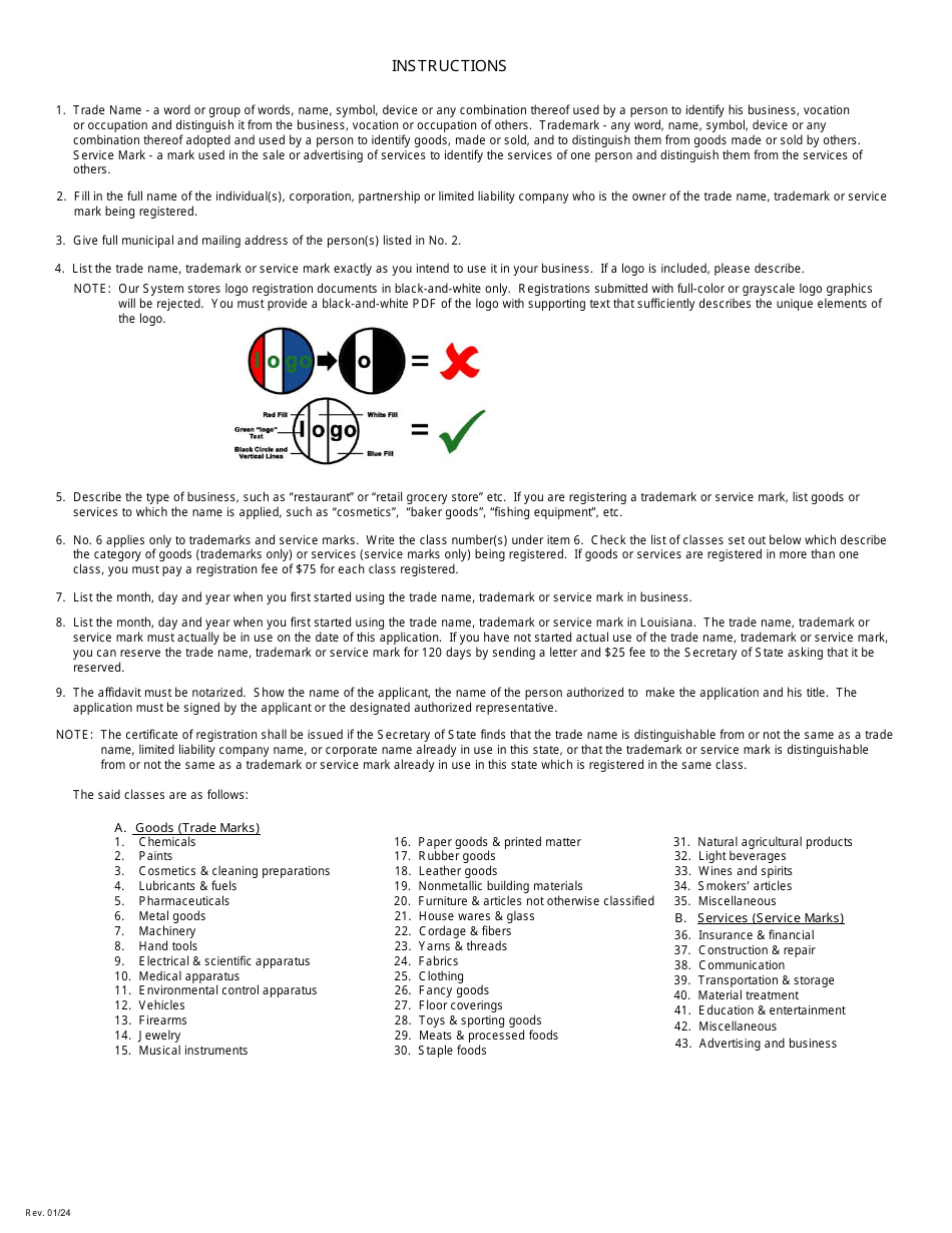 Form SS309 Application to Register Trade Name Trademark or Service Mark - Louisiana, Page 3