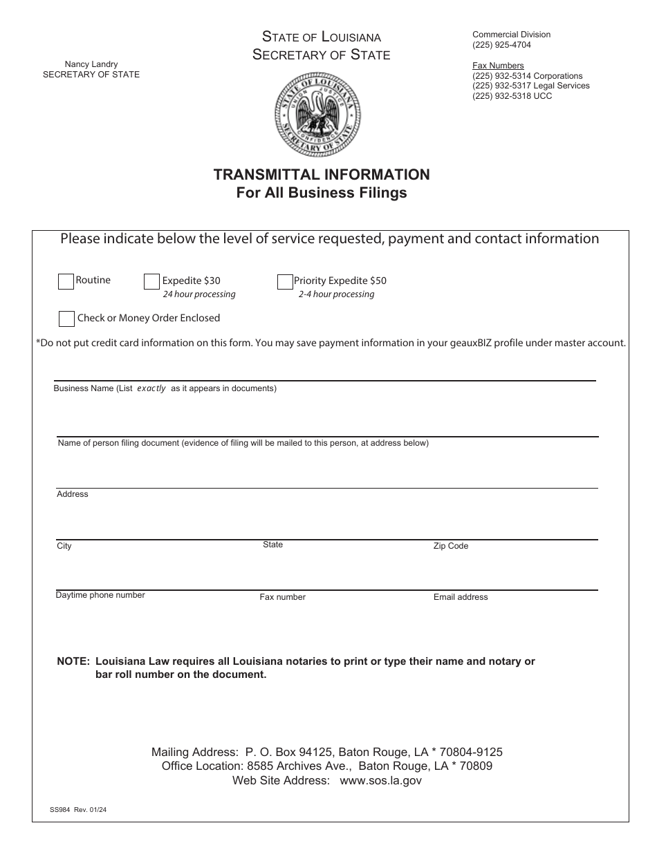 Public Opinion Poll Registration Form - Louisiana, Page 1