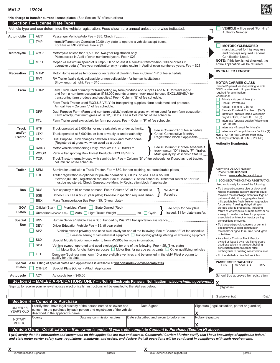 Form MV1 Wisconsin Title  License Plate Application - Wisconsin, Page 4