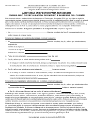 Formulario RRP-1018A-S Asistencia En Efectivo Para Refugiados Formulario De Declaracion De Empleo E Ingresos Del Cliente - Arizona (Spanish)