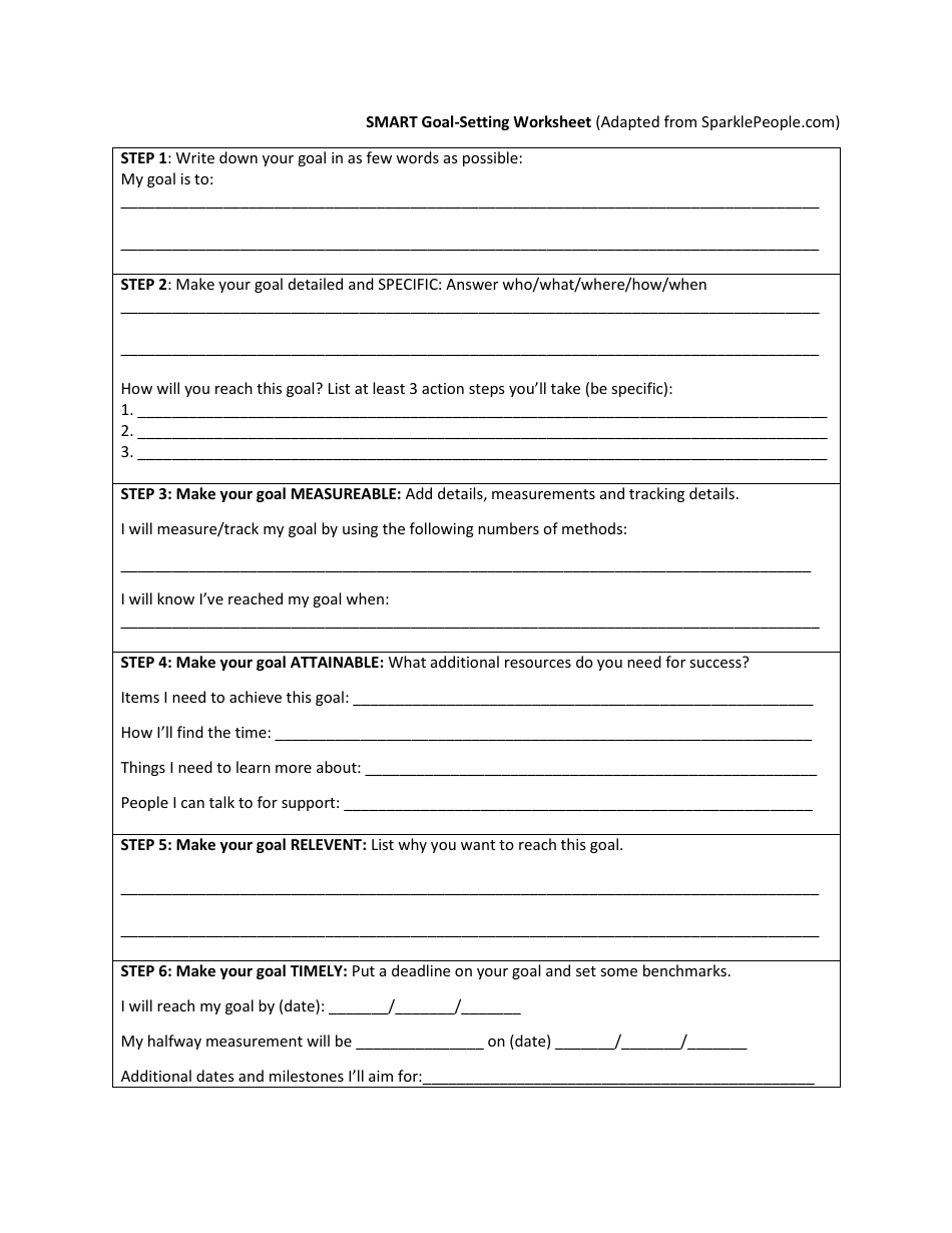 Smart Goal-Setting Worksheet - South Carolina, Page 1