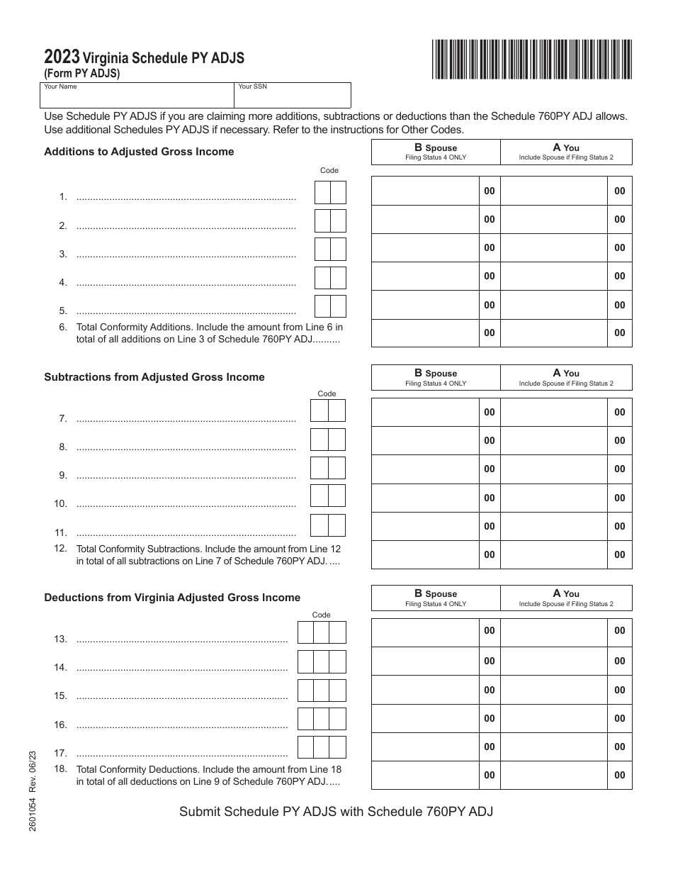 2023 Virginia Supplemental Schedule of Adjustments for Part-Year ...