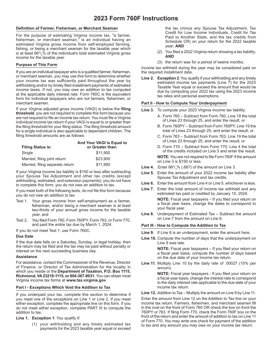 Form 760F Download Fillable PDF or Fill Online Underpayment of Virginia