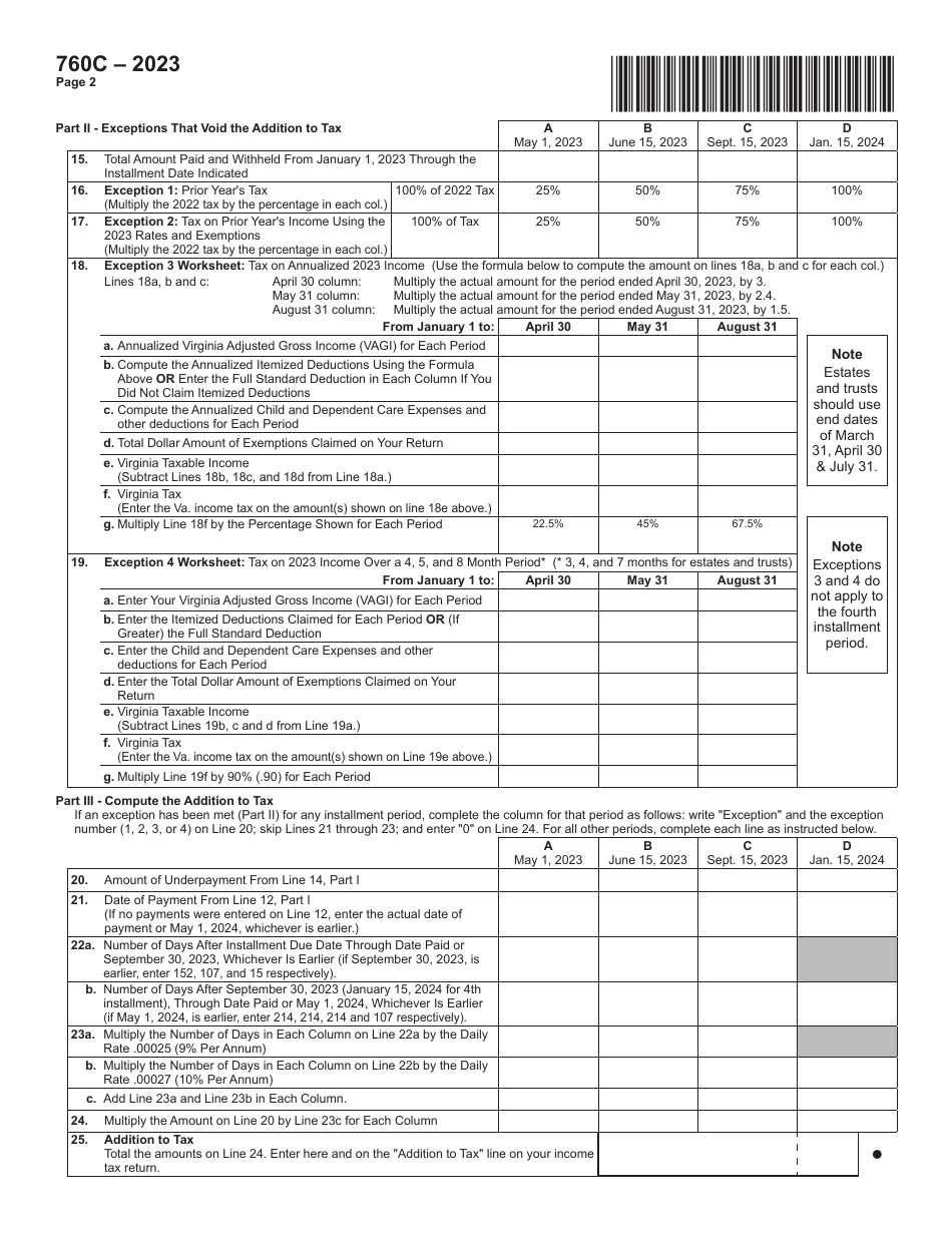 Form 760C Download Fillable PDF or Fill Online Underpayment of Virginia