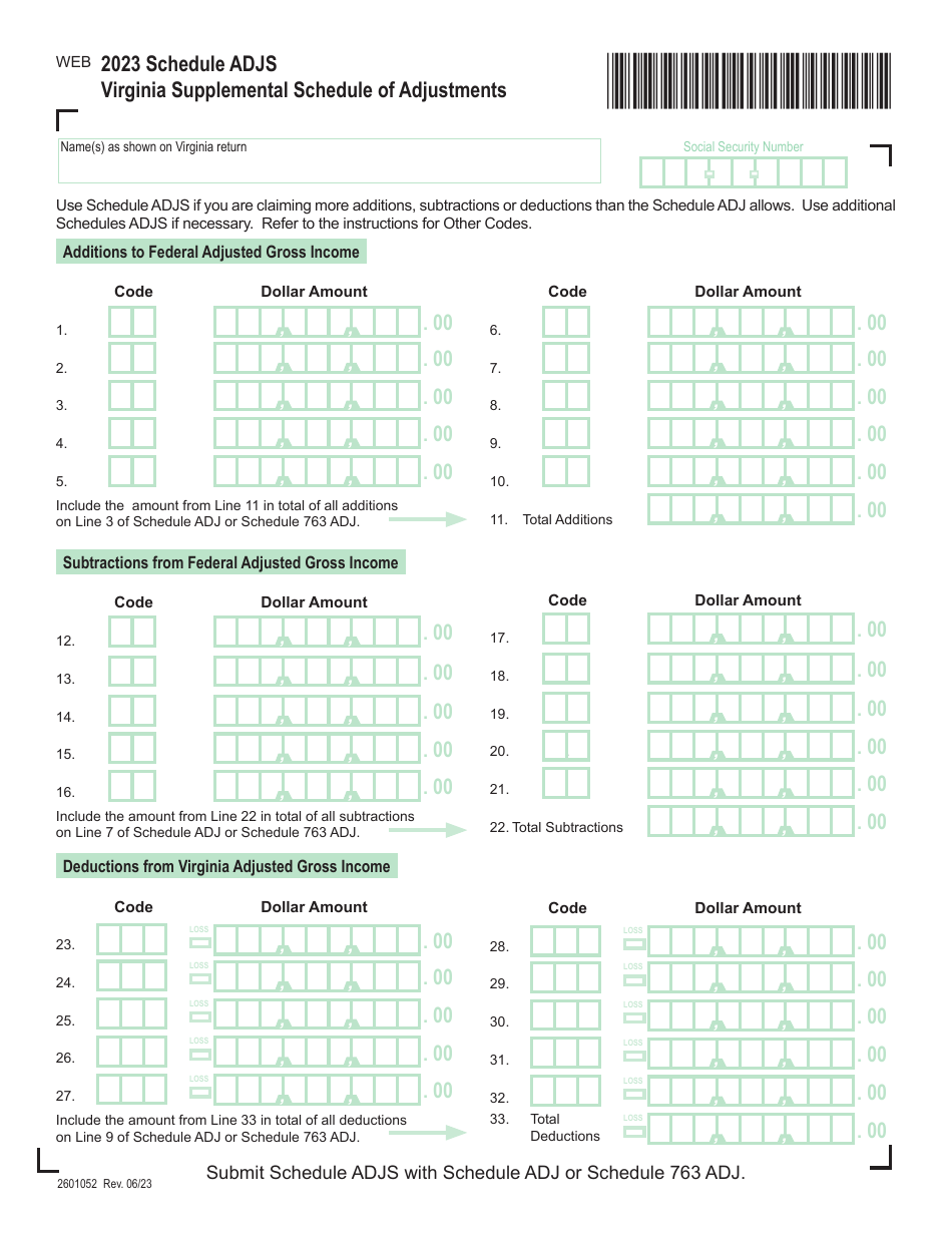 Schedule ADJS Virginia Supplemental Schedule of Adjustments - Virginia, Page 1