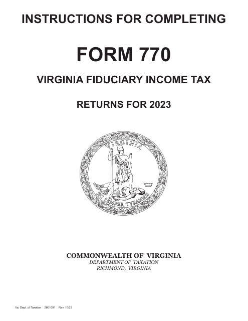 Instructions for Form 770 Virginia Fiduciary Income Tax Return - Virginia, 2023