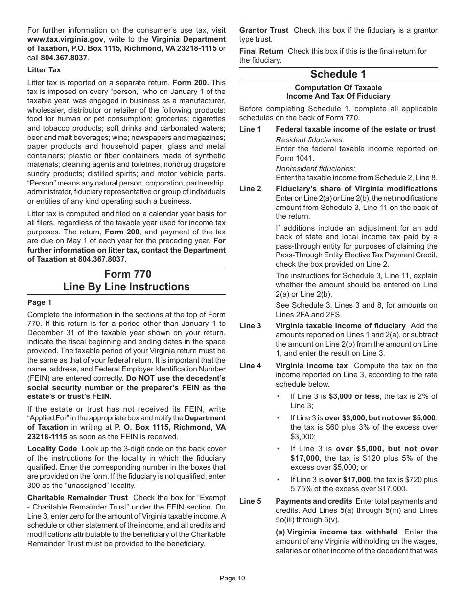 Instructions for Form 770 Virginia Fiduciary Income Tax Return - Virginia, Page 12