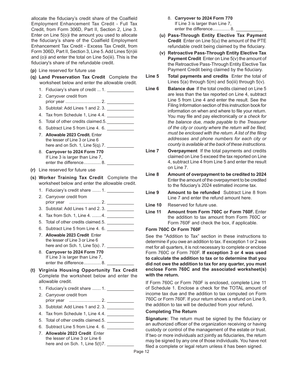 Instructions for Form 770 Virginia Fiduciary Income Tax Return - Virginia, Page 14