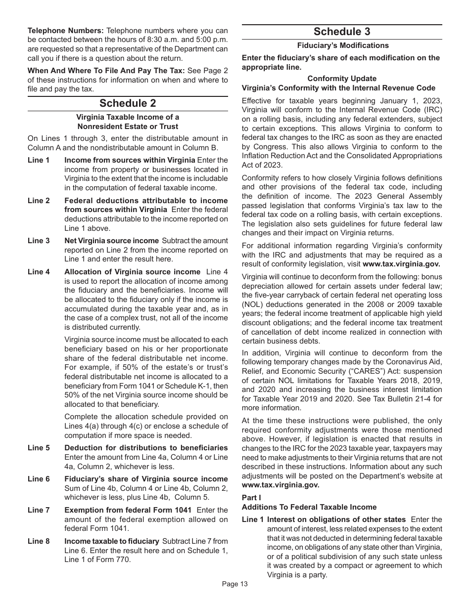 Instructions for Form 770 Virginia Fiduciary Income Tax Return - Virginia, Page 15