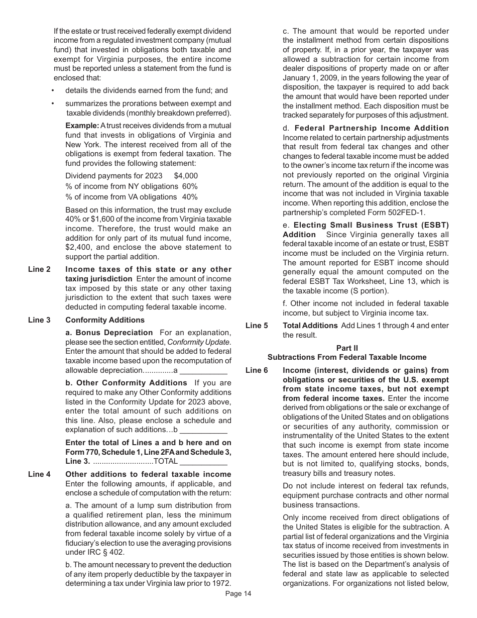 Instructions for Form 770 Virginia Fiduciary Income Tax Return - Virginia, Page 16