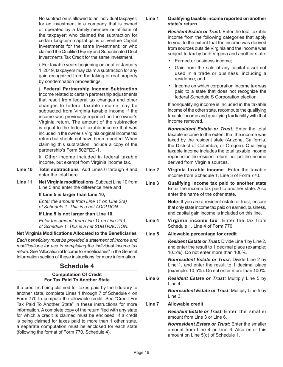 Instructions for Form 770 Virginia Fiduciary Income Tax Return - Virginia, Page 18