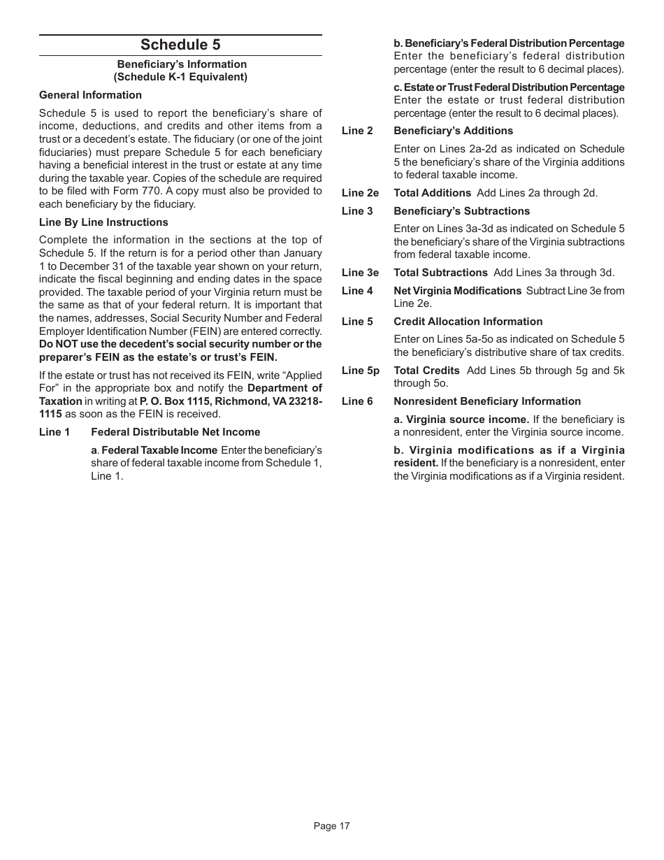 Instructions for Form 770 Virginia Fiduciary Income Tax Return - Virginia, Page 19