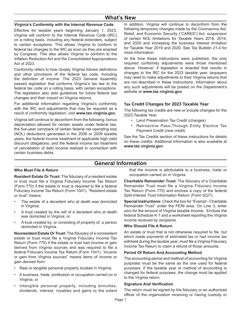 Instructions for Form 770 Virginia Fiduciary Income Tax Return - Virginia, Page 3