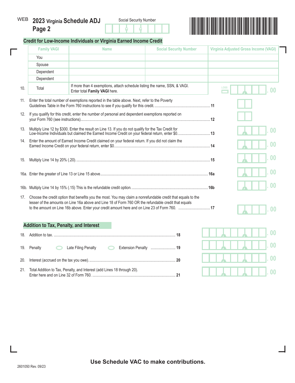 Form 760ADJ Schedule ADJ Download Fillable PDF or Fill Online Virginia