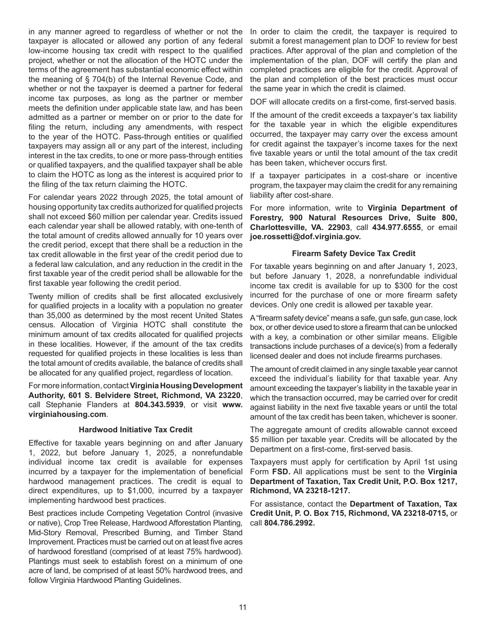 Instructions for Schedule CR Credit Computation Schedule - Virginia, Page 11