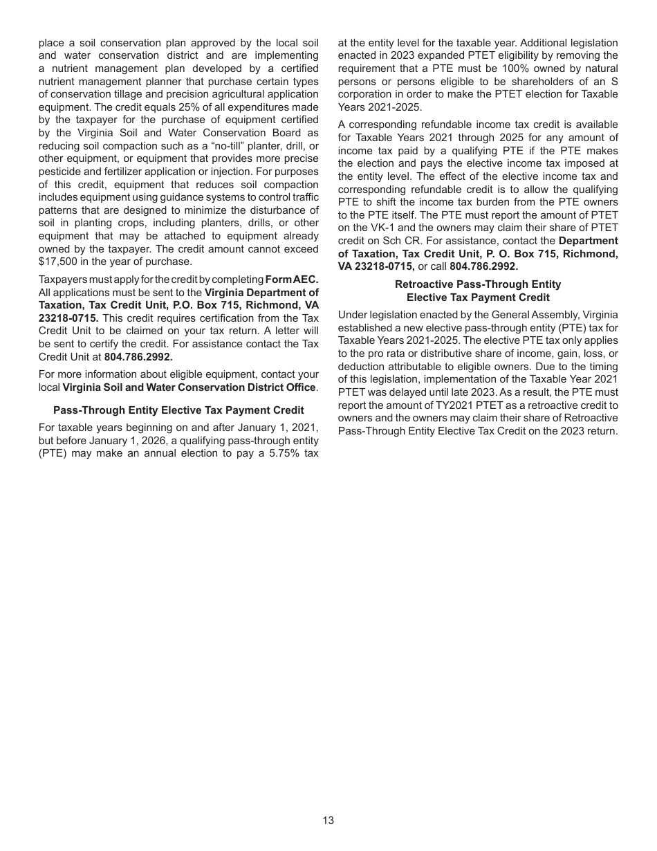 Instructions for Schedule CR Credit Computation Schedule - Virginia, Page 13
