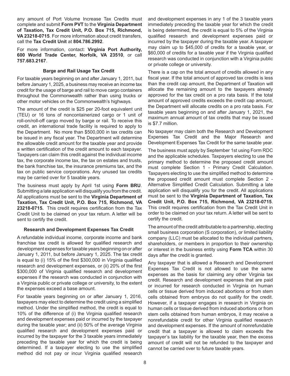 Instructions for Schedule CR Credit Computation Schedule - Virginia, Page 8