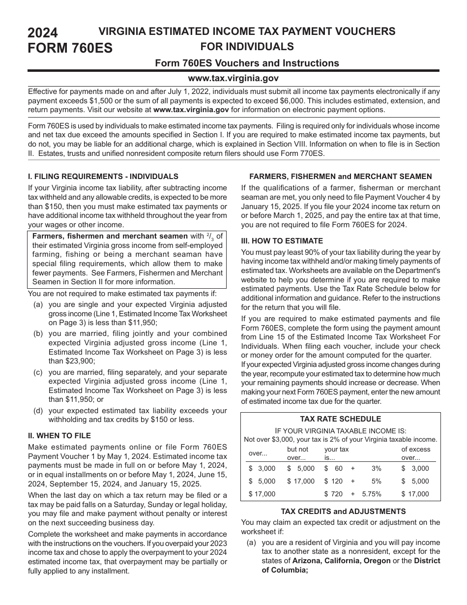 Form 760ES Download Fillable PDF or Fill Online Virginia Estimated