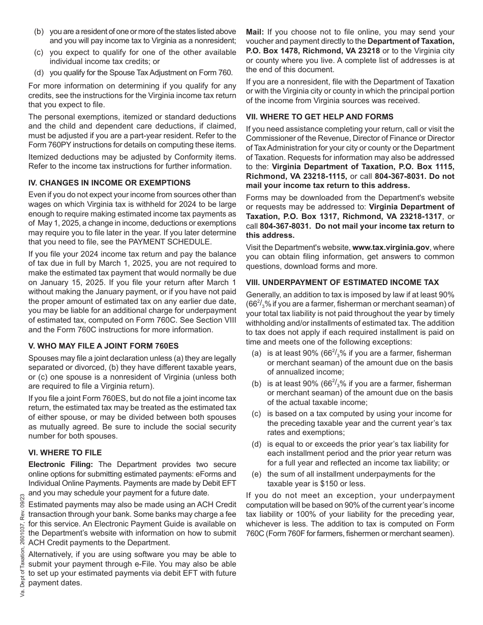 Form 760ES Virginia Estimated Income Tax Payment Vouchers for Individuals - Virginia, Page 2