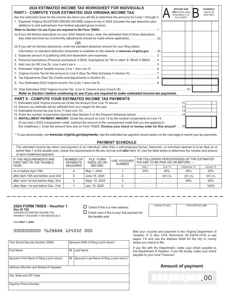 Form 760ES Virginia Estimated Income Tax Payment Vouchers for Individuals - Virginia, Page 3