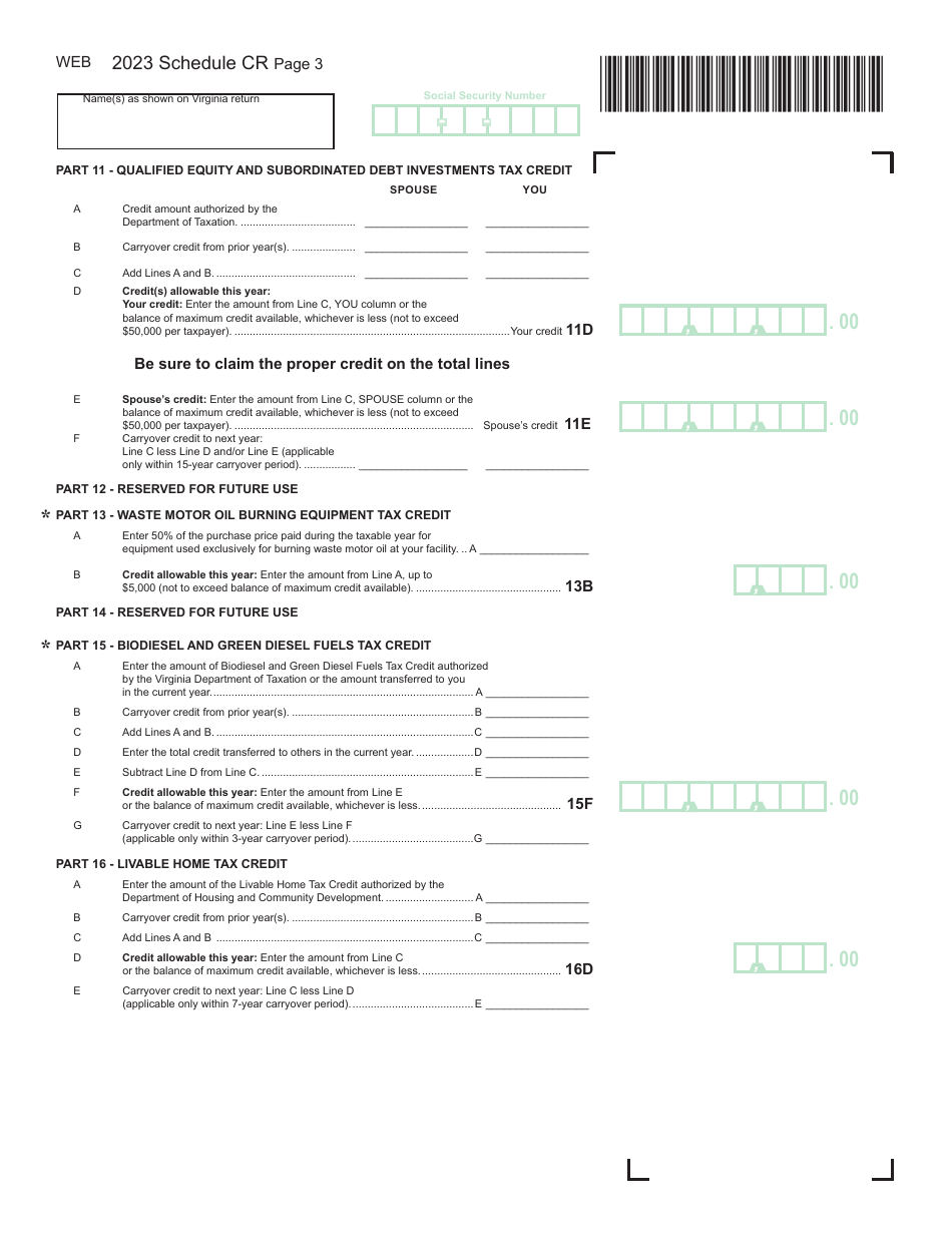 Schedule CR Credit Computation Schedule - Virginia, Page 3