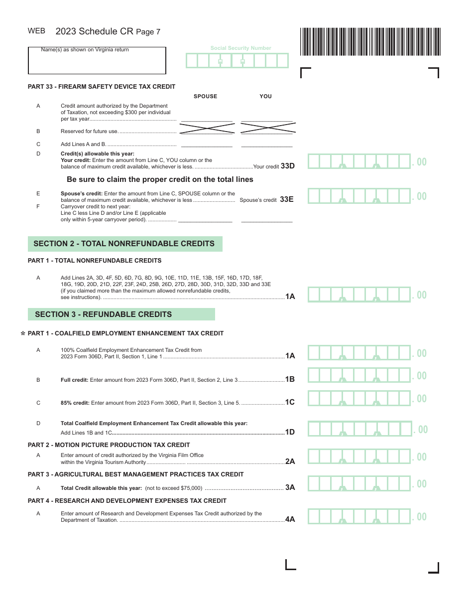 Schedule CR Credit Computation Schedule - Virginia, Page 7