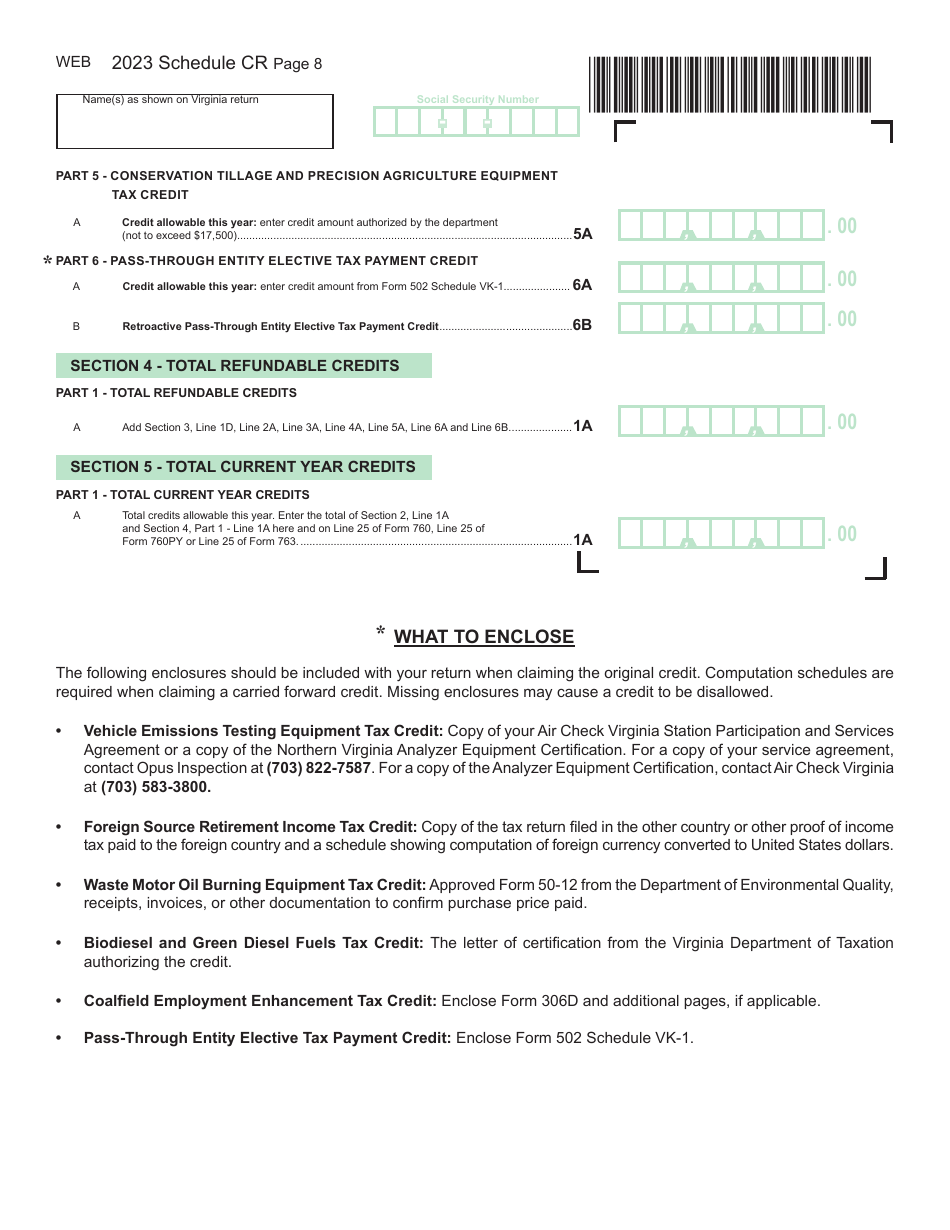 Schedule CR Credit Computation Schedule - Virginia, Page 8