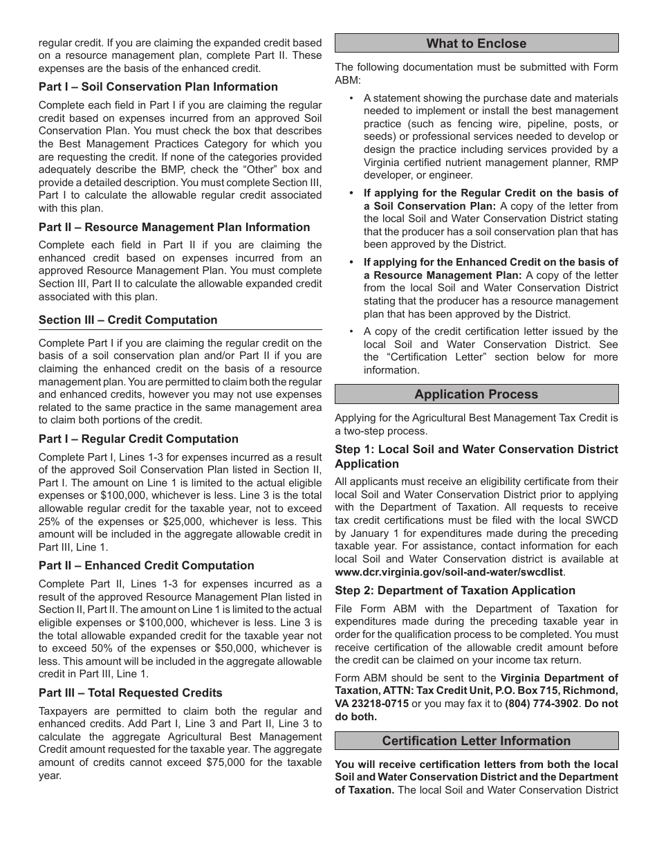 Form ABM Virginia Agricultural Best Management Practices Tax Credit Application - Virginia, Page 4
