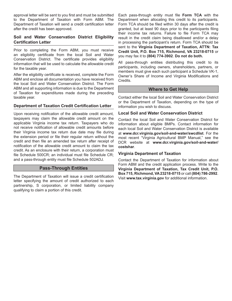 Form ABM Virginia Agricultural Best Management Practices Tax Credit Application - Virginia, Page 5