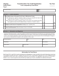 Form FCD-1 (FCD-2) Food Donation Tax Credit Application and Donation Certification - Virginia, Page 2