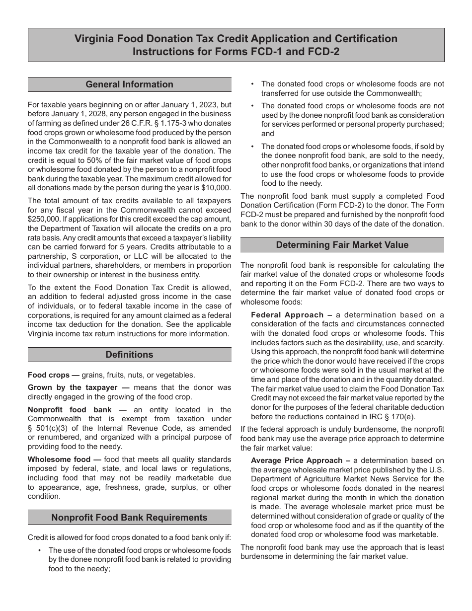 Form FCD-1 (FCD-2) Food Donation Tax Credit Application and Donation Certification - Virginia, Page 4
