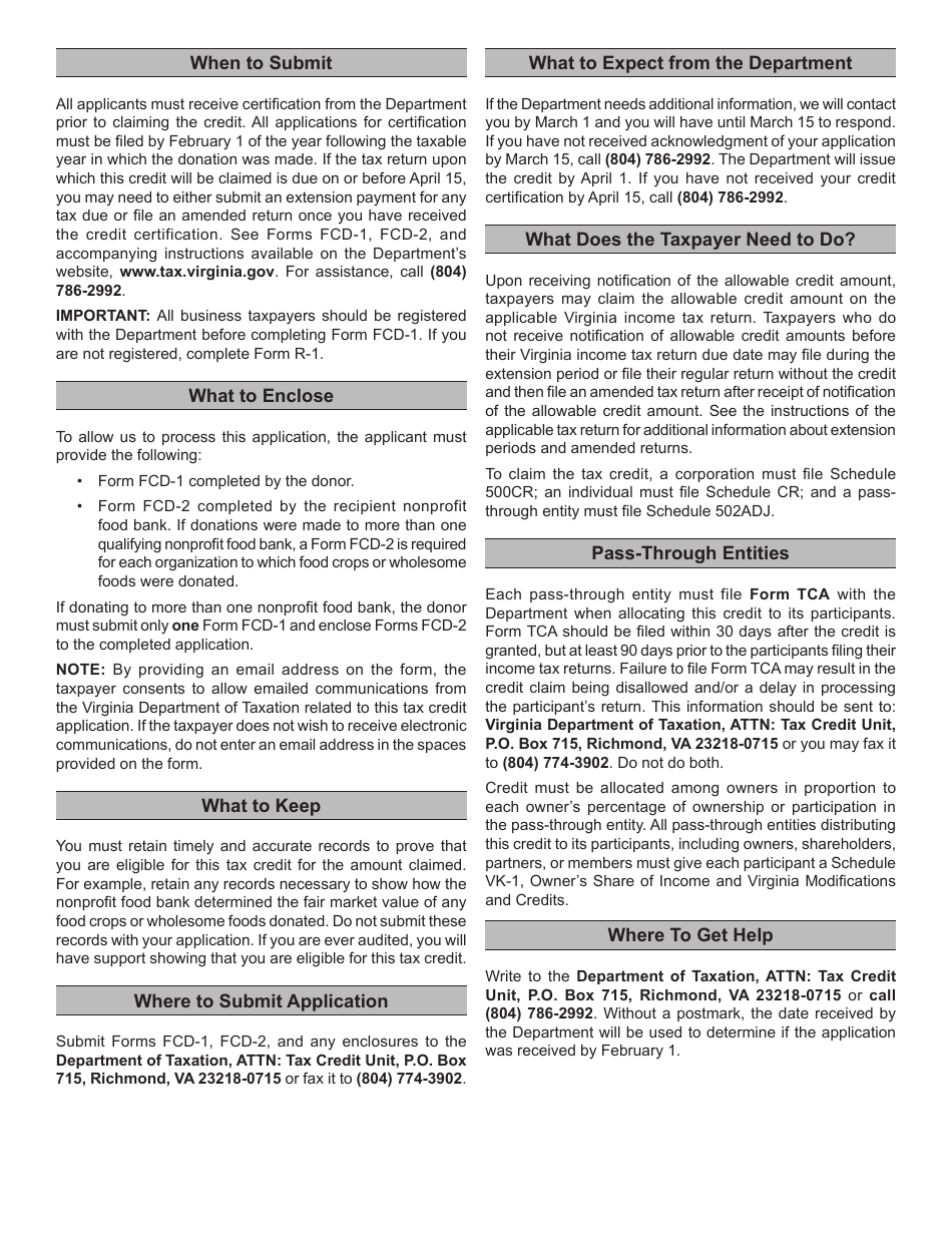 Form FCD-1 (FCD-2) Food Donation Tax Credit Application and Donation Certification - Virginia, Page 5