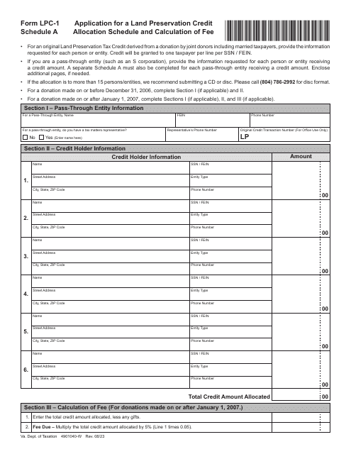 Form LPC-1 Schedule A  Printable Pdf