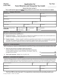 Form FWV Application for Farm Wineries and Vineyards Tax Credit - Virginia