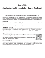 Form FSD Application for Firearm Safety Device Tax Credit - Virginia