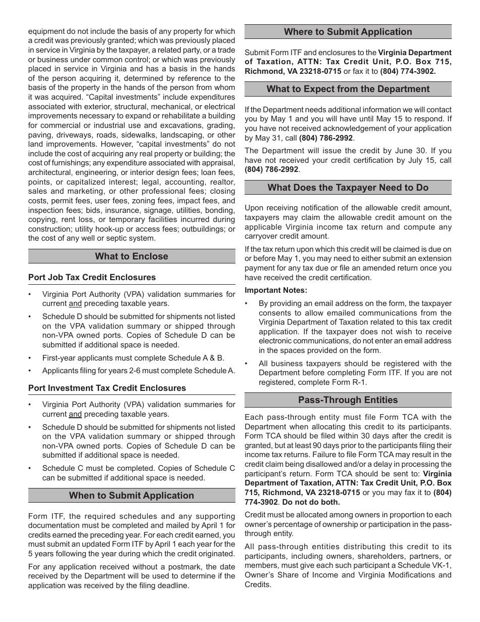 Form ITF Application for International Trade Facility Tax Credit - Virginia, Page 8