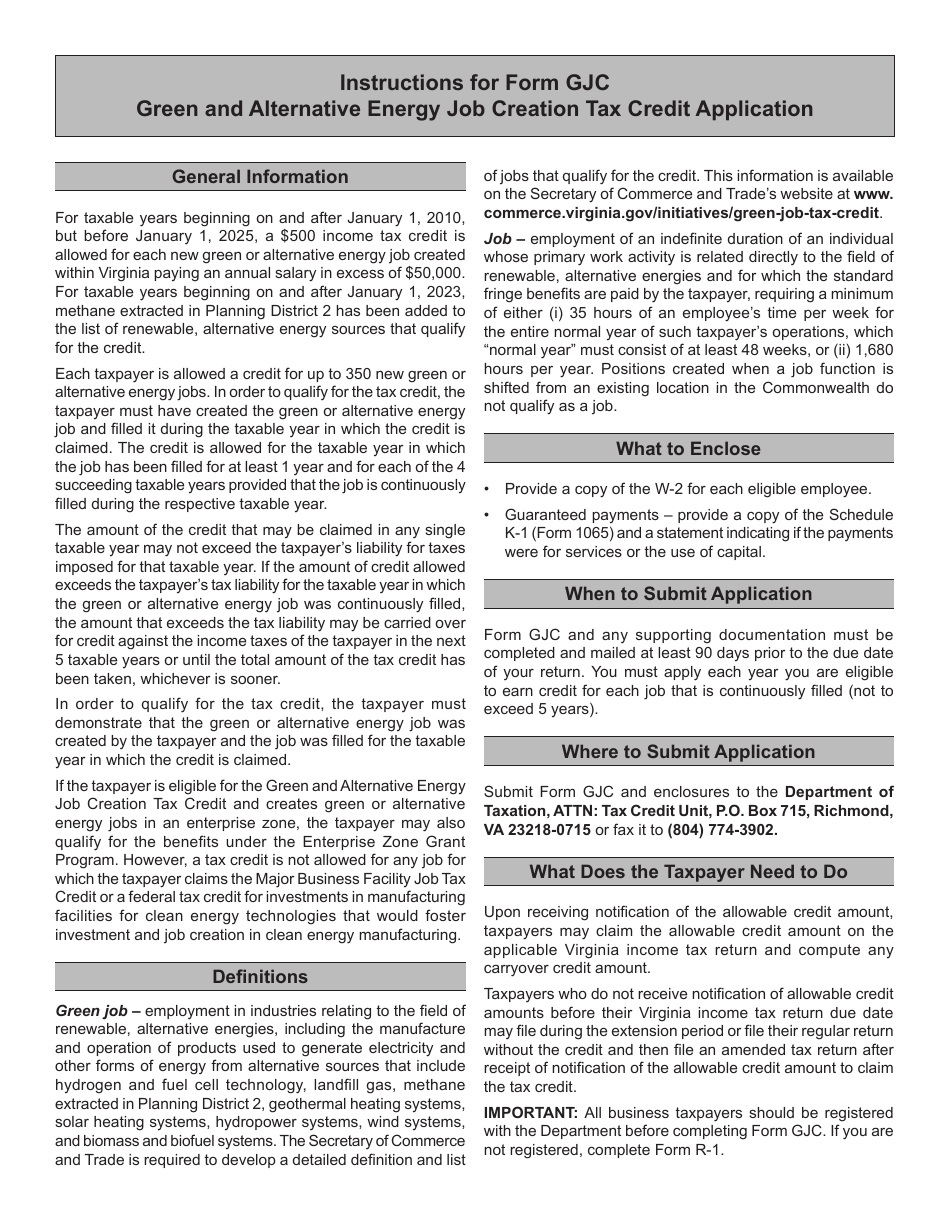 Form GJC Application for Green and Alternative Energy Job Creation Tax Credit - Virginia, Page 3