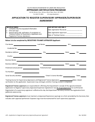 Application to Register Supervisory Appraiser/Supervisor Agreement - Appraiser Certification Program - South Dakota