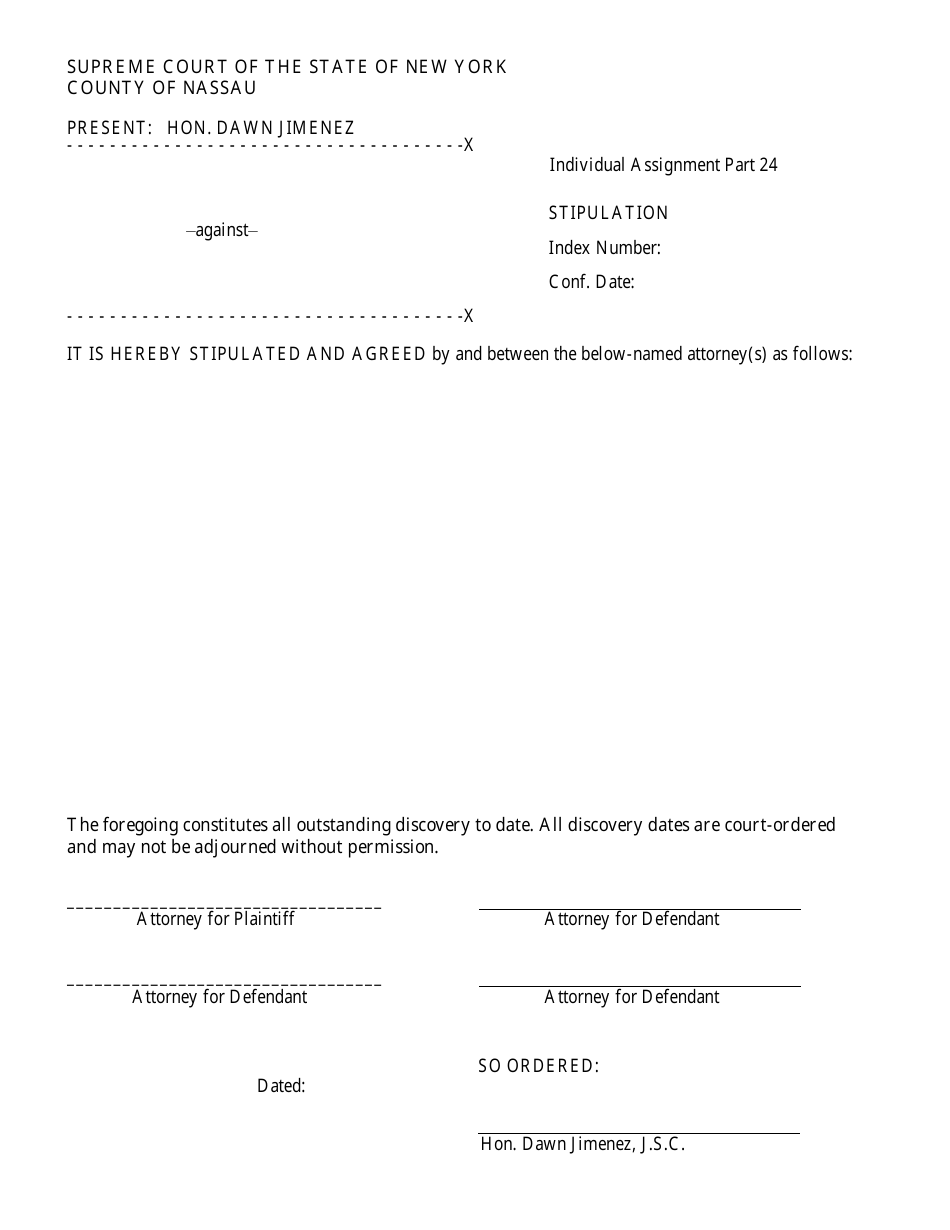 Stipulation Table Nassau County, New York Stipulation - Hon. Dawn M. Jimenez - Fill Out ...
