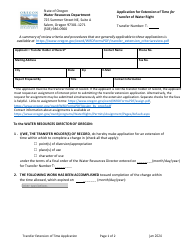 Document preview: Application for Extension of Time for Transfer of Water Right - Oregon