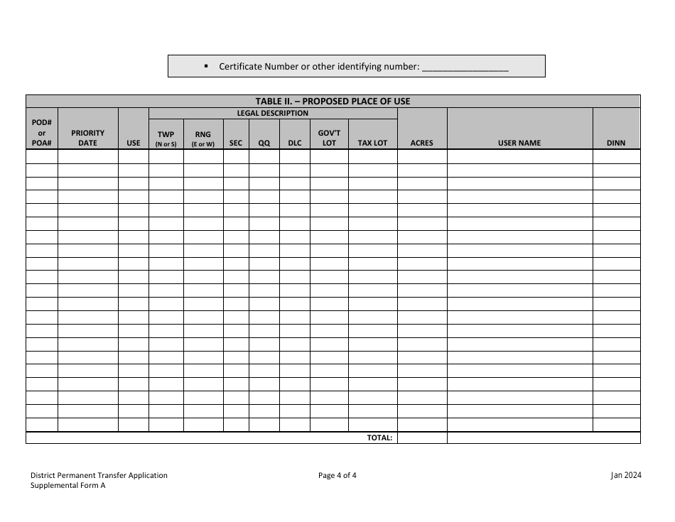Supplemental Form A District Permanent Water Right Transfer Application - Oregon, Page 4
