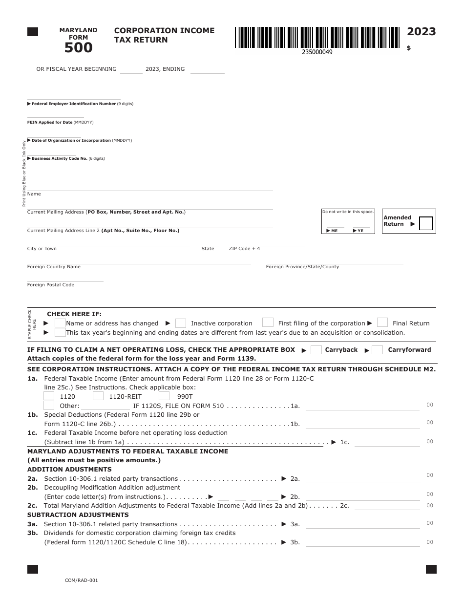Maryland Form 500 Download Fillable PDF or Fill Online