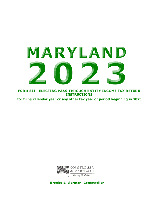 Instructions for Maryland Form 511, COM/RAD-069 Pass-Through Entity Election Income Tax Return - Maryland, 2023