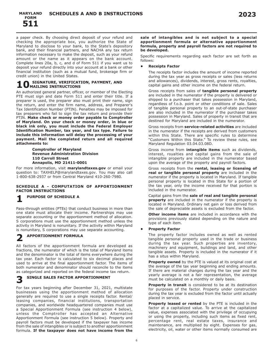 Instructions for Maryland Form 511, COM / RAD-069 Pass-Through Entity Election Income Tax Return - Maryland, Page 8
