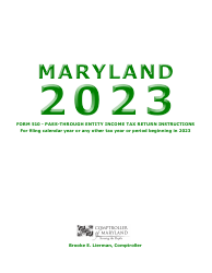 Document preview: Instructions for Maryland Form 510, COM/RAD-069 Pass-Through Entity Income Tax Return - Maryland, 2023