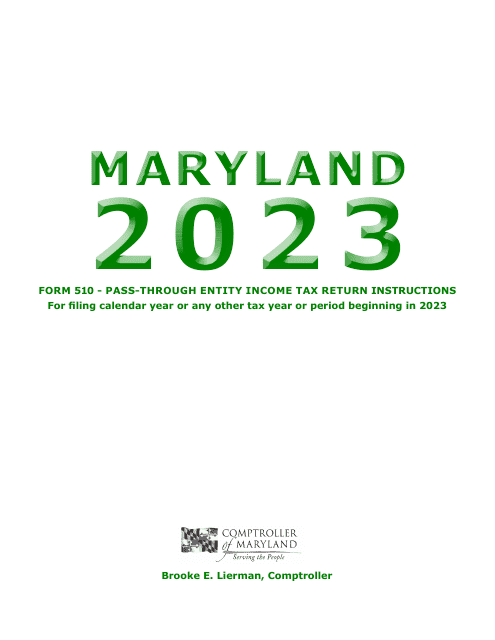 Instructions for Maryland Form 510, COM/RAD-069 Pass-Through Entity Income Tax Return - Maryland, 2023