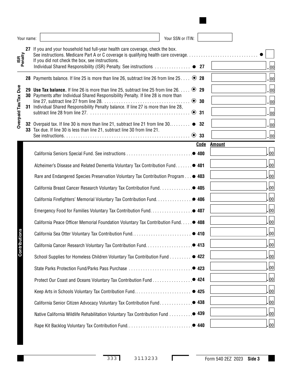 Form 540 2EZ Download Fillable PDF or Fill Online California Resident